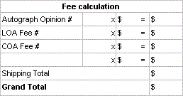 Fee calculation chart - internal company use only